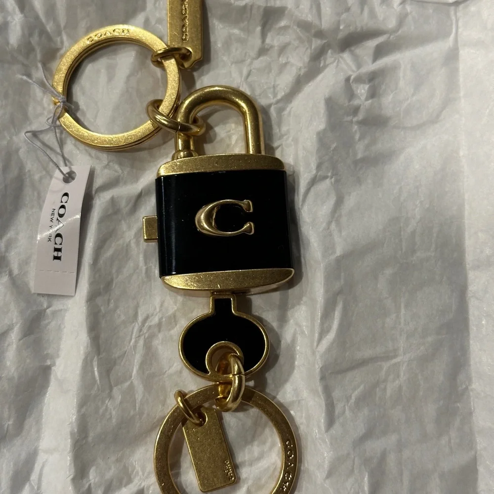 Coach Black and Gold Padlock Keychain Card Holder Charm - Picture 1 of 8